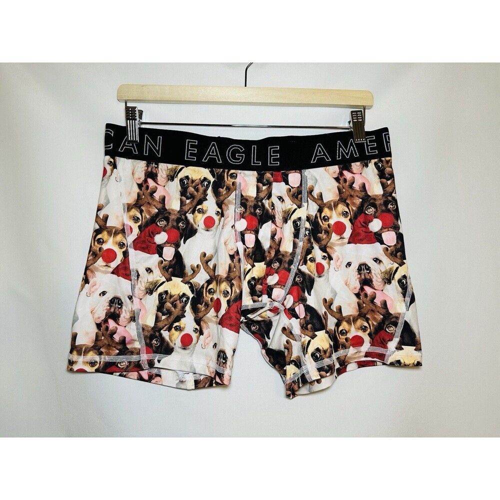 AMERICAN EAGLE Christmas Holiday Puppy Dogs Deer‎ Playful Boxer Shorts LARGE NWT